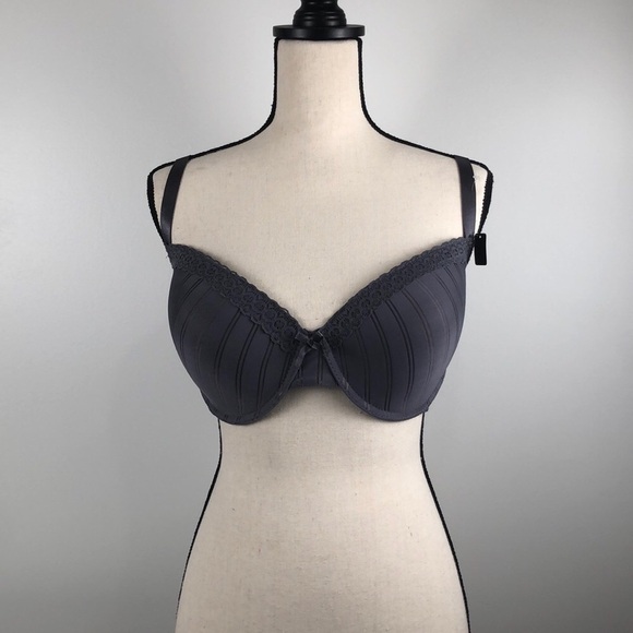SALE 3/$40 NWT Body Embrace  t-shirt bra grey stripe with lace trim 38D - Picture 1 of 11